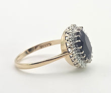 Load image into Gallery viewer, 2498 Vintage: 9ct Gold Australian Sapphira 20 Diamonds Diana Style Cluster Ring- From 1986
