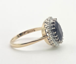 2498 Vintage: 9ct Gold Australian Sapphira 20 Diamonds Diana Style Cluster Ring- From 1986