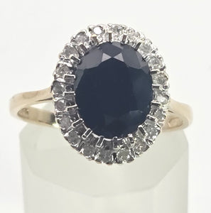 2498 Vintage: 9ct Gold Australian Sapphira 20 Diamonds Diana Style Cluster Ring- From 1986
