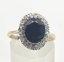 Load image into Gallery viewer, 2498 Vintage: 9ct Gold Australian Sapphira 20 Diamonds Diana Style Cluster Ring- From 1986
