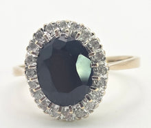 Load image into Gallery viewer, 2498 Vintage: 9ct Gold Australian Sapphira 20 Diamonds Diana Style Cluster Ring- From 1986
