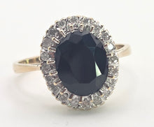 Load image into Gallery viewer, 2498 Vintage: 9ct Gold Australian Sapphira 20 Diamonds Diana Style Cluster Ring- From 1986
