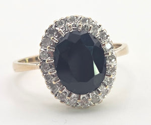 2498 Vintage: 9ct Gold Australian Sapphira 20 Diamonds Diana Style Cluster Ring- From 1986