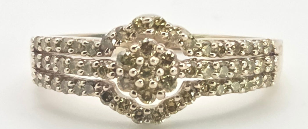 2499 Vintage: 9ct Gold 57 Yellow Diamonds Art Deco Style  Dress Ring