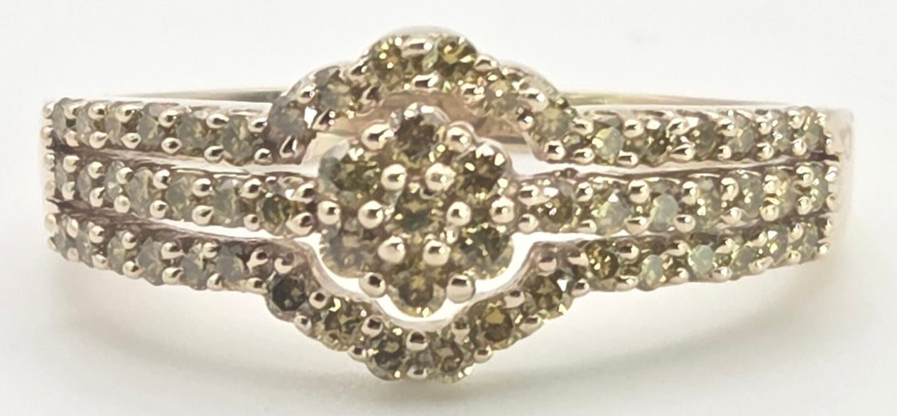 2499 Vintage: 9ct Gold 57 Yellow Diamonds Art Deco Style  Dress Ring