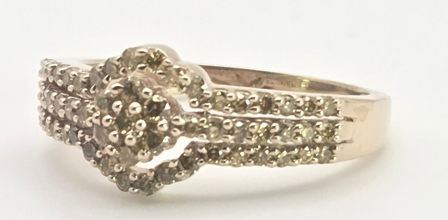 2499 Vintage: 9ct Gold 57 Yellow Diamonds Art Deco Style  Dress Ring