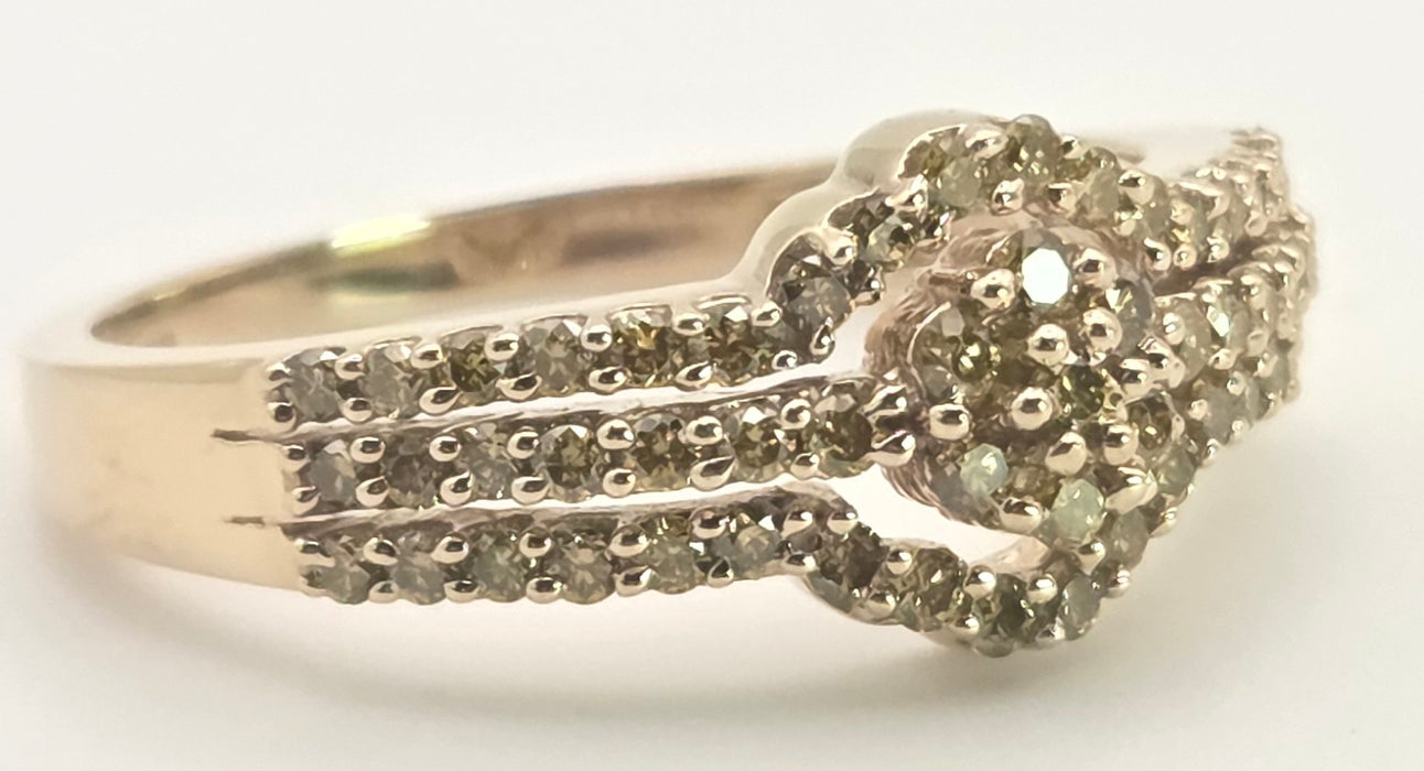 2499 Vintage: 9ct Gold 57 Yellow Diamonds Art Deco Style  Dress Ring