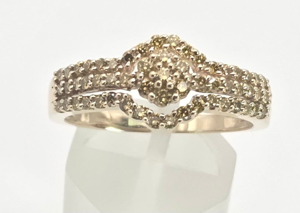 2499 Vintage: 9ct Gold 57 Yellow Diamonds Art Deco Style  Dress Ring