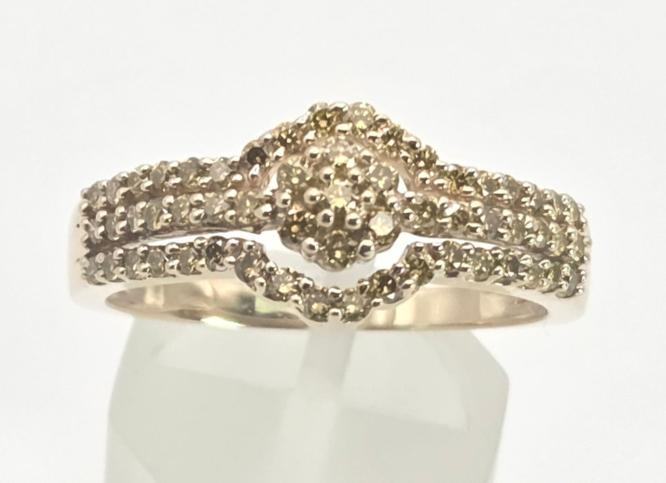 2499 Vintage: 9ct Gold 57 Yellow Diamonds Art Deco Style  Dress Ring