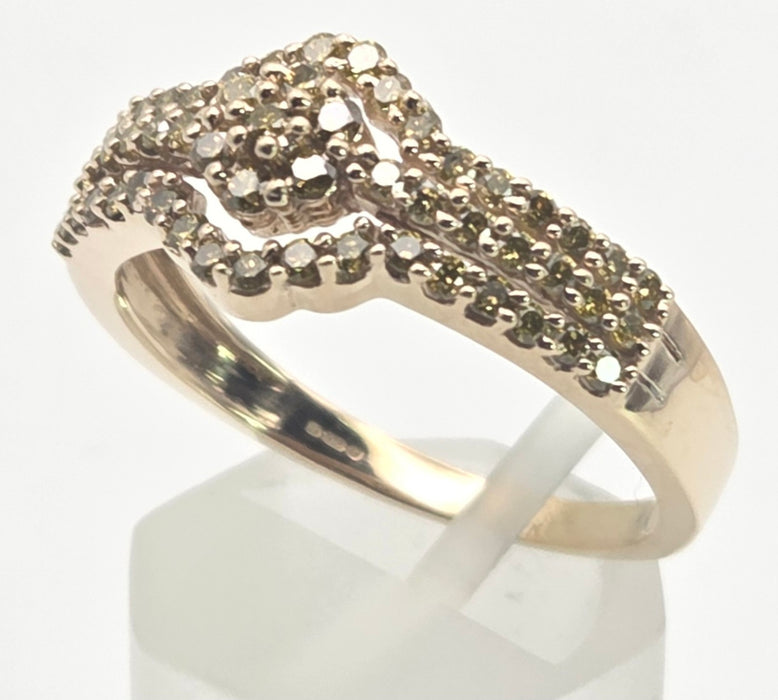 2499 Vintage: 9ct Gold 57 Yellow Diamonds Art Deco Style  Dress Ring