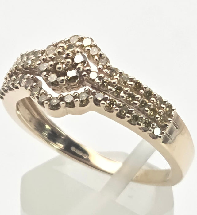 2499 Vintage: 9ct Gold 57 Yellow Diamonds Art Deco Style  Dress Ring