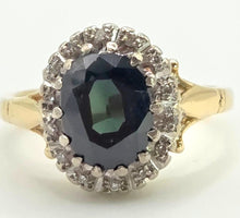 Load image into Gallery viewer, 2027 Vintage: 18ct Gold Australian Blue Sapphire Diamonds Diana Style Cluster Ring- From 1966
