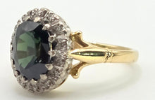 Load image into Gallery viewer, 2027 Vintage: 18ct Gold Australian Blue Sapphire Diamonds Diana Style Cluster Ring- From 1966
