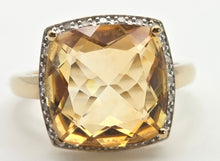 Load image into Gallery viewer, 2420 Vintage: 9ct Gold Faceted Fiery Orange Citrine 24 Natura Diamonds Dress Ring
