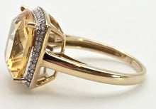 Load image into Gallery viewer, 2420 Vintage: 9ct Gold Faceted Fiery Orange Citrine 24 Natura Diamonds Dress Ring
