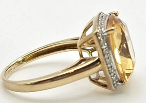 2420 Vintage: 9ct Gold Faceted Fiery Orange Citrine 24 Natura Diamonds Dress Ring