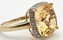 Load image into Gallery viewer, 2420 Vintage: 9ct Gold Faceted Fiery Orange Citrine 24 Natura Diamonds Dress Ring
