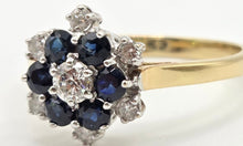 Load image into Gallery viewer, 2445 Vintage: 18ct French Blue Sapphires Natural Sparkling Diamonds Flower Head Ring
