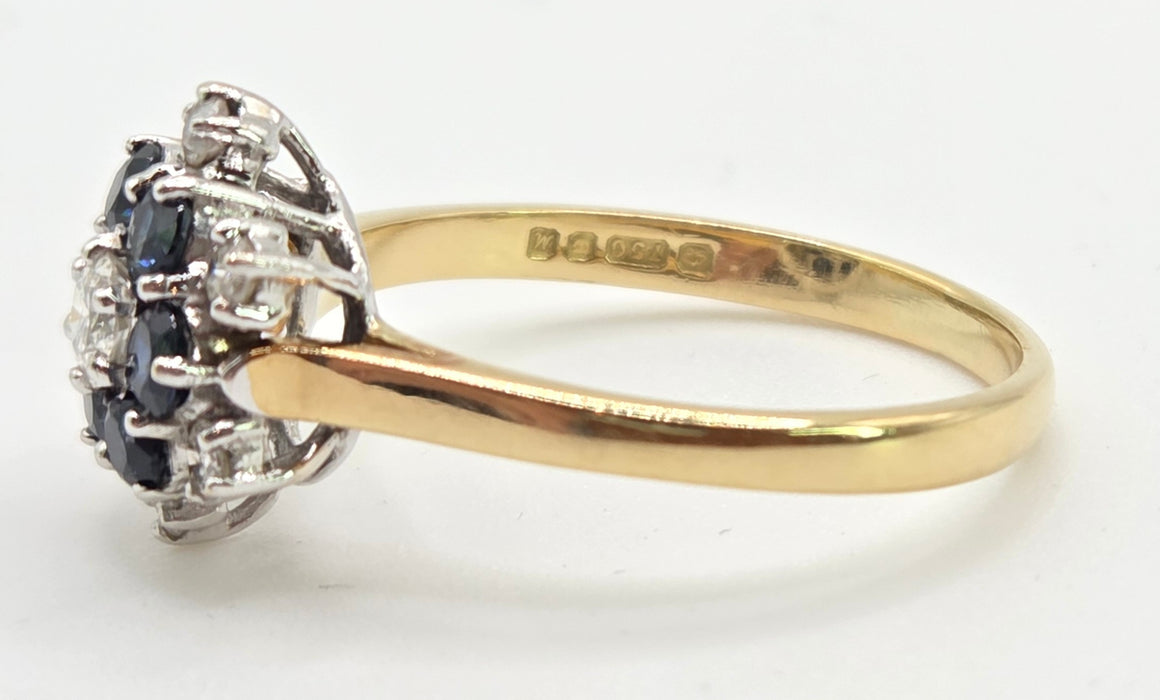2445 Vintage: 18ct French Blue Sapphires Natural Sparkling Diamonds Flower Head Ring