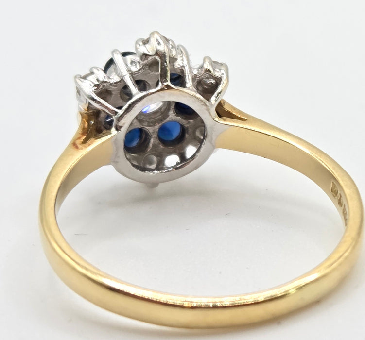 2445 Vintage: 18ct French Blue Sapphires Natural Sparkling Diamonds Flower Head Ring