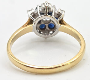 2445 Vintage: 18ct French Blue Sapphires Natural Sparkling Diamonds Flower Head Ring