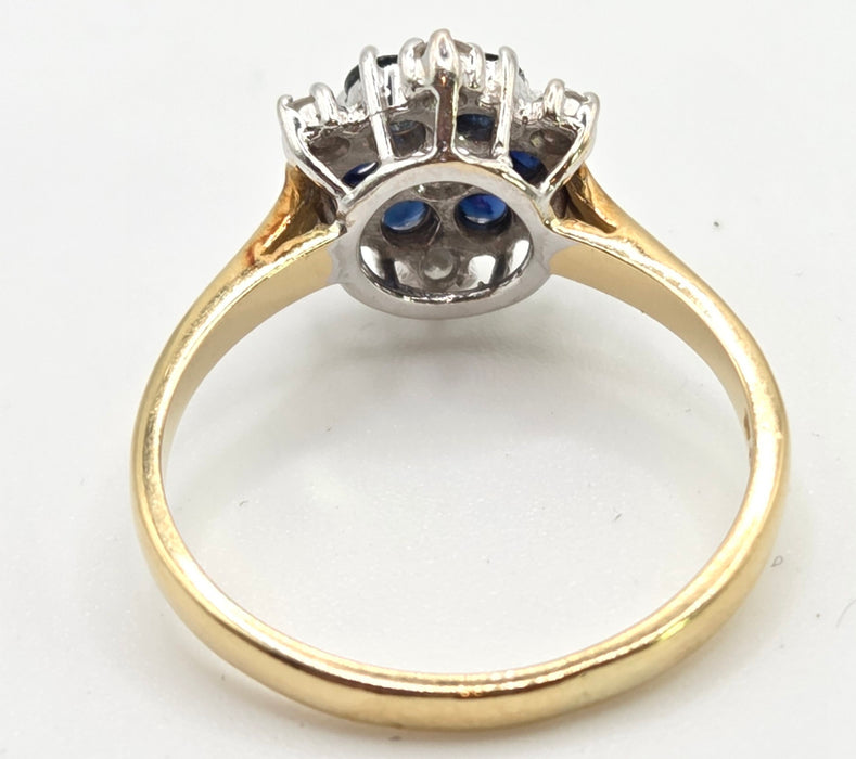 2445 Vintage: 18ct French Blue Sapphires Natural Sparkling Diamonds Flower Head Ring