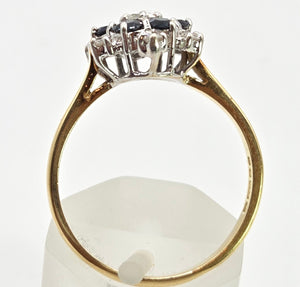 2445 Vintage: 18ct French Blue Sapphires Natural Sparkling Diamonds Flower Head Ring