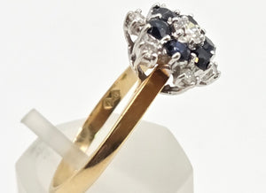2445 Vintage: 18ct French Blue Sapphires Natural Sparkling Diamonds Flower Head Ring