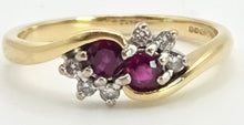 Cargar imagen en el visor de la galería, 2446 Vintage: 18ct Gold Rubies Natural Diamonds Dress Ring
