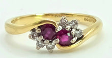 Cargar imagen en el visor de la galería, 2446 Vintage: 18ct Gold Rubies Natural Diamonds Dress Ring
