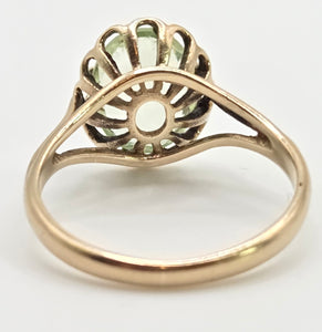 2453 Vintage: 9ct Gold Faceted Cut Mint Green Amethyst Ring- From 1975