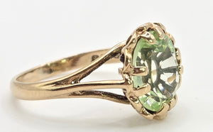 2453 Vintage: 9ct Gold Faceted Cut Mint Green Amethyst Ring- From 1975