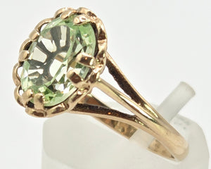 2453 Vintage: 9ct Gold Faceted Cut Mint Green Amethyst Ring- From 1975