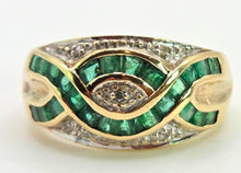Load image into Gallery viewer, 2455 Vintage: 9ct Gold Art Deco Style Emeralds Diamonds Dress Ring
