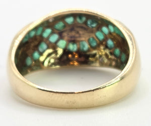 2455 Vintage: 9ct Gold Art Deco Style Emeralds Diamonds Dress Ring