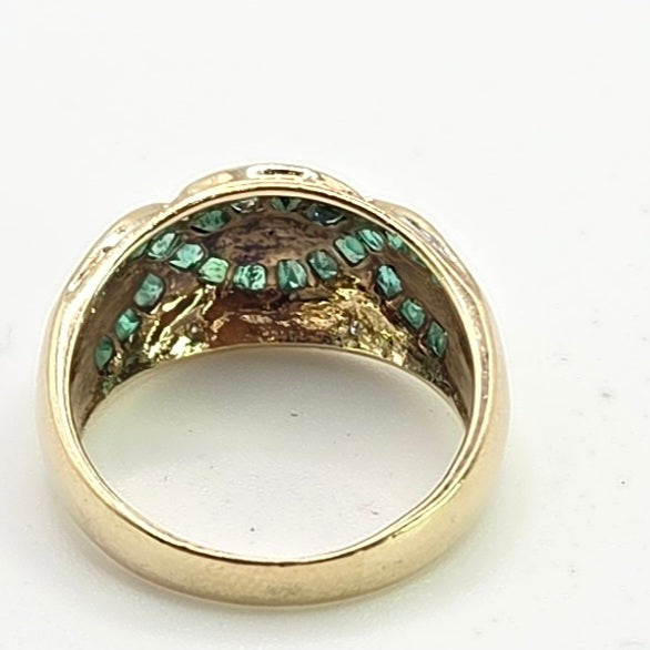 2455 Vintage: 9ct Gold Art Deco Style Emeralds Diamonds Dress Ring
