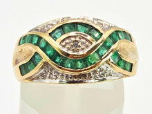 Load image into Gallery viewer, 2455 Vintage: 9ct Gold Art Deco Style Emeralds Diamonds Dress Ring
