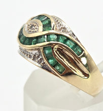 Load image into Gallery viewer, 2455 Vintage: 9ct Gold Art Deco Style Emeralds Diamonds Dress Ring
