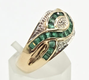 2455 Vintage: 9ct Gold Art Deco Style Emeralds Diamonds Dress Ring