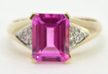 Cargar imagen en el visor de la galería, 2500 Vintage: 14ct Gold Emerald Cut Pink Sapphire Natural Diamonds Ring
