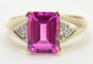 2500 Vintage: 14ct Gold Emerald Cut Pink Sapphire Natural Diamonds Ring