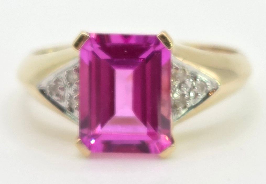2500 Vintage: 14ct Gold Emerald Cut Pink Sapphire Natural Diamonds Ring