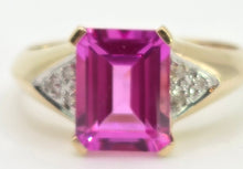 Cargar imagen en el visor de la galería, 2500 Vintage: 14ct Gold Emerald Cut Pink Sapphire Natural Diamonds Ring
