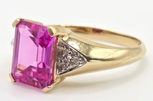 2500 Vintage: 14ct Gold Emerald Cut Pink Sapphire Natural Diamonds Ring