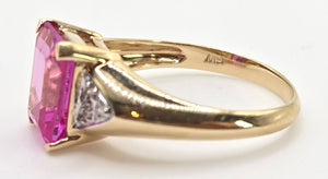 2500 Vintage: 14ct Gold Emerald Cut Pink Sapphire Natural Diamonds Ring