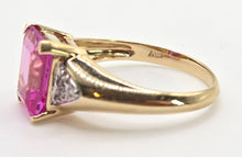 Cargar imagen en el visor de la galería, 2500 Vintage: 14ct Gold Emerald Cut Pink Sapphire Natural Diamonds Ring
