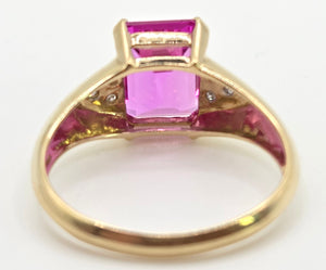 2500 Vintage: 14ct Gold Emerald Cut Pink Sapphire Natural Diamonds Ring