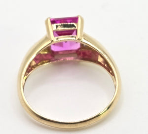 2500 Vintage: 14ct Gold Emerald Cut Pink Sapphire Natural Diamonds Ring