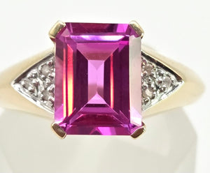2500 Vintage: 14ct Gold Emerald Cut Pink Sapphire Natural Diamonds Ring