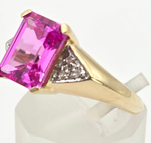 2500 Vintage: 14ct Gold Emerald Cut Pink Sapphire Natural Diamonds Ring